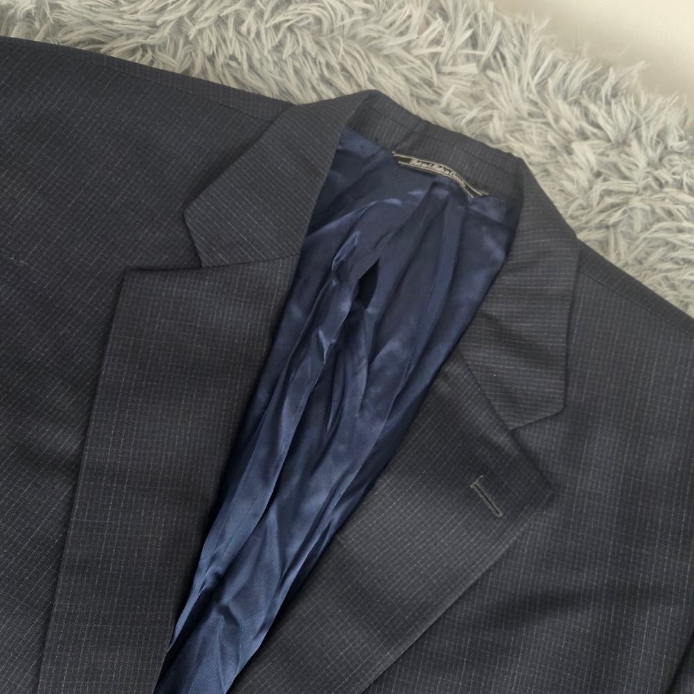 Jack Victor Mens 48 XL Navy Blue Loreto CT 100% Wool Micro Check Blazer Jacket‎
